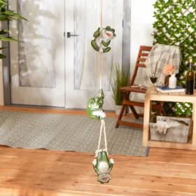 Frolicking Frogs Hanging Decor - Cute Garden Frog Wall Art for Outdoor Spaces