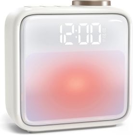 Alarm Clock Night Lights, Built-in Battery Alarm Clock for Bedrooms, 6 Scenes & White Noise Sync, Dual Alarms & Snooze, for Heavy Sleepers