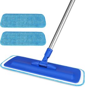 17.5" Professional Microfiber Floor Cleaning Mop, Flat Mop with Stainless Steel Handle, 2 Reusable Washable Pads, Wet and Dust Mopping for Hardwo
