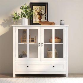 Buffet storage cabinet with double glass doors and unique bell handle Buffet storage cabinet with double glass doors and unique bell handle